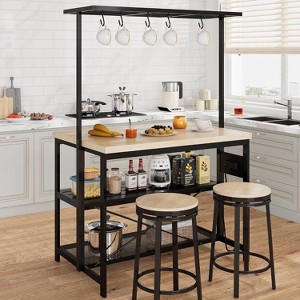 47" Versatile Kitchen Island with Storage – Durable Wood & Steel Design, Microwave Shelf, 3-Tier Open Shelves, 5 Hooks(Natural) - 1 of 4