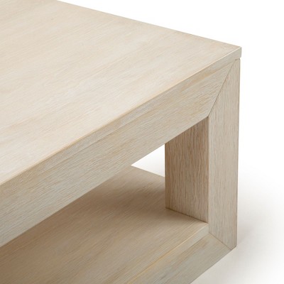 White Sand Wirebrush Rectangular Wood Coffee Table with Storage Shelf