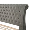 Roundhill Furniture Cerderia Velvet Upholstered Button Tufted Nailhead Trim Sleigh Bed, Gray - 4 of 4