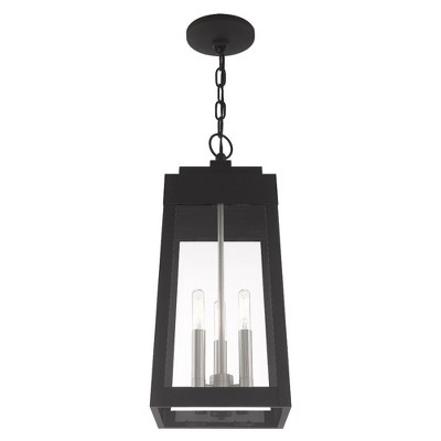 Oslo Black 3-Light Indoor/Outdoor Pendant with Clear Glass