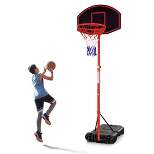 Height-Adjustable Basket Hoop, Portable Backboard System Stand with 2 Wheels, Fillable Base, Weather-Resistant Nylon Net