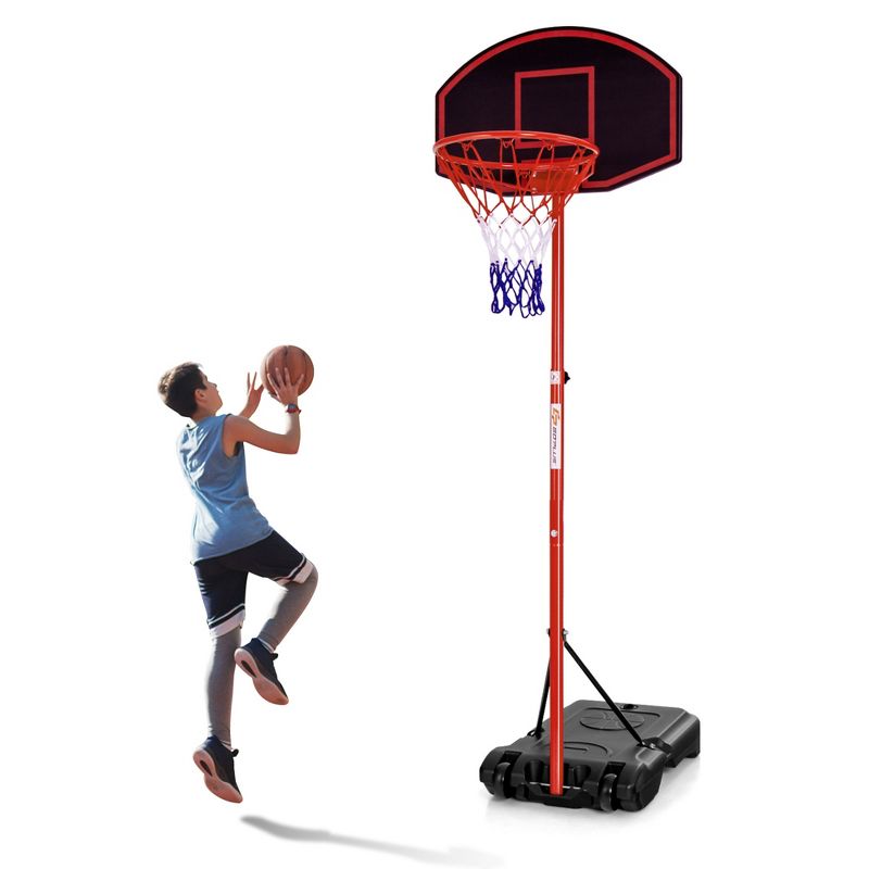 Height-Adjustable Basket Hoop, Portable Backboard System Stand with 2 Wheels, Fillable Base, Weather-Resistant Nylon Net, 1 of 11
