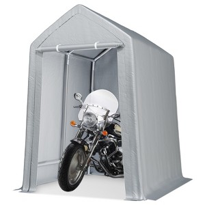 Heavy Duty Outdoor Storage Shed - Roll-Up Zipper Door, Waterproof Tent Shelter for Motorcycle, Bike, Car, Garden Tools, Grey - 1 of 4