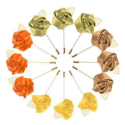 Unique Bargains Mens Golden Leaf Rose Lapel Boutonnieres Pin for Wedding 12 Pcs