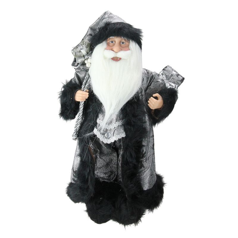 Northlight 16" Silver and Black Standing Santa Claus Christmas Figure with Sac, 1 of 4