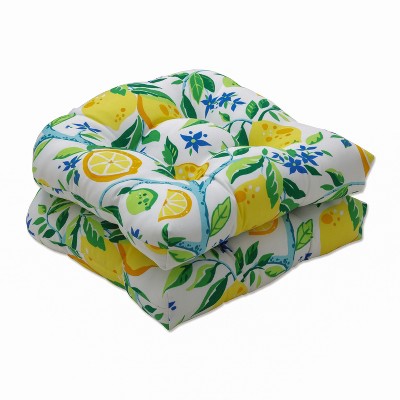 2pc 19" x 19" Outdoor/Indoor Seat Cushion Lemon Tree Yellow - Pillow Perfect: Reversible, Weather & Fade-Resistant