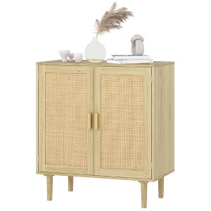 Aghana Digitals Natural Bohemian Buffet Cabinet, 31.5" Rattan-Door Sideboard with 2 Shelves for - 1 of 4