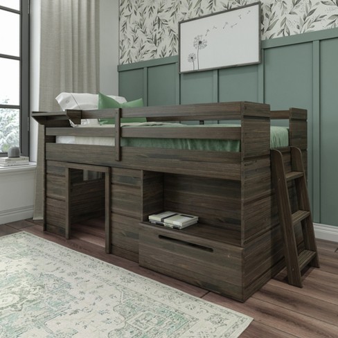 Solid wood loft deals bed with storage