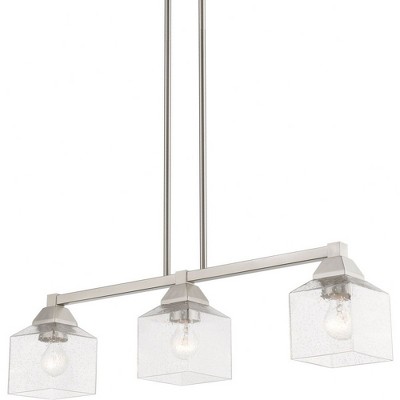 Aragon Brushed Nickel 3-Light Linear Chandelier with Clear Seeded Glass