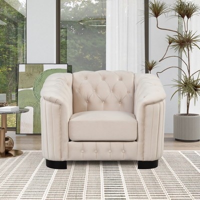 41.5" Modern Single Sofa With Arms, Accent Couch With Thick Removable Seat Cushion, Velvet Upholstered Single Sofa Chair For Bedroom Small Space