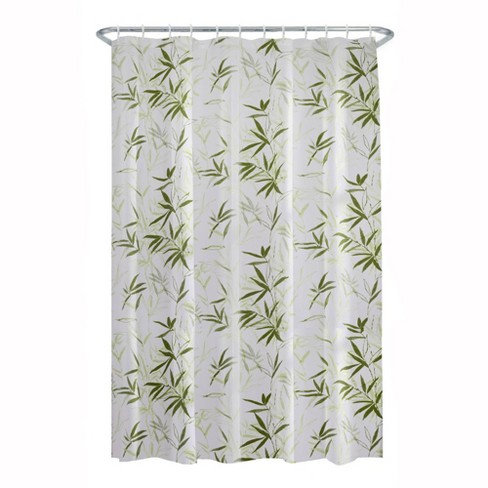 Peva Leaf Pattern Plastic Shower Curtain With Plastic Hooks