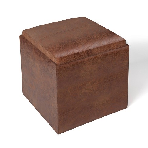 17 Townsend Cube Storage Ottoman With, Brown Leather Cube Storage Ottoman With Tray