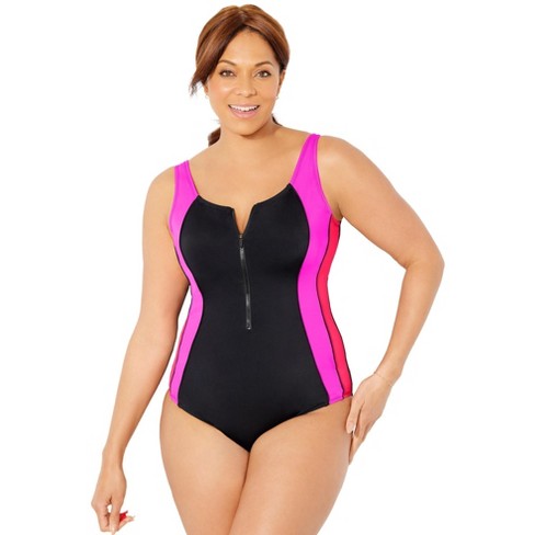 Swimsuits For All Women's Plus Size Chlorine Resistant High Neck Zip One  Piece Swimsuit : Target