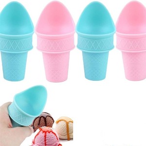 4 Pcs Ice Cream Scoop Cone, Ice Cream Cone Cups, Ice Cream Cone Holder For Kids Party Summer Cookout, Bake Sales, Tea 2 blue + 2 pink - 1 of 4
