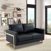 LeisureMod Lincoln Mid-Century Modern Upholstered Faux Leather Loveseat with Gold Frame - 2 of 4