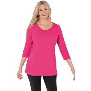 Woman Within Plus Size Perfect Three-Quarter Sleeve V-Neck Tee - 1 of 4