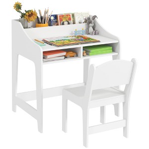 Qaba Kids Desk and Chair Set, Children Study Table with Storage Shelves, Student Writing Desk for Bedroom & Study Room, 3-8 Years Old - 1 of 4