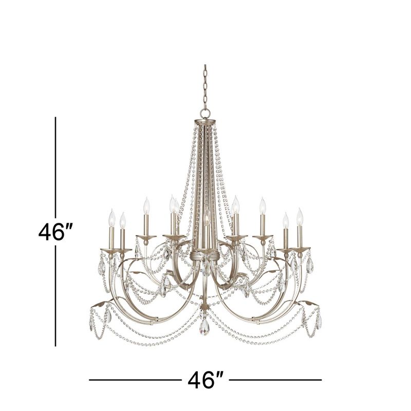 Regency Hill Strand Silver Leaf Chandelier 46" Wide French Beaded Crystal 12-Light Fixture for Dining Room House Foyer Kitchen Island Entryway Bedroom, 4 of 8