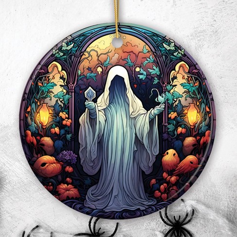 Spectral Shivers Hauntingly Scary Ghost Stained Glass Style Ceramic Ornament, Halloween Themed Christmas Gift| OrnamentallyYou - image 1 of 4