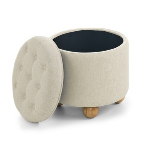 FONTOI Round Storage Ottoman, Multi-functiona Round Button Ottoman for Living Room Bedroom, Beige, 18.5"*18.1"*18.5" - 1 of 4