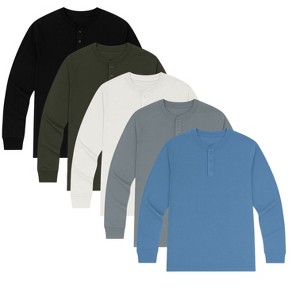 5 Pack Men's Long Sleeve Henley Tees - Complete Wardrobe Essential Set | Soft Knit Fabric - 1 of 4