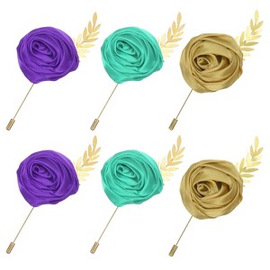 Unique Bargains Wedding Rose Men Suit Boutonnieres Lapel Pin 6 Pcs - 1 of 4