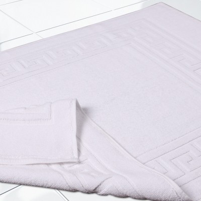 White Cotton Absorbent Bath Mat Set with Meander Border
