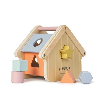 SARO Wooden Shape Sorting House: Toddler Educational Toy (12+ Months) - FSC Wood