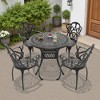 5-Piece Cast Aluminum Outdoor Dining Set with Beige Cushions, Round Table & Ergonomic Chairs - for Patio, Backyard - 2 of 4