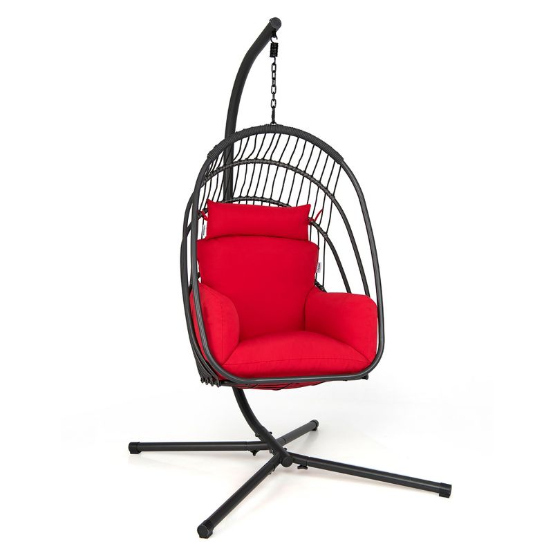 Costway Hanging Folding Egg Chair with Stand Soft Cushion Pillow Swing Hammock Turquoise\Grey\Red, 1 of 11