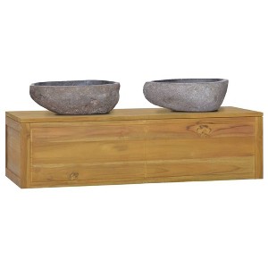 vidaXL Bathroom Cabinet Natural Teak Solid Teak Wood - 1 of 4