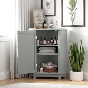 Triangle Corner Bathroom Cabinet with Adjustable Shelves,Storage Cabinet for Small Spaces, Freestanding Space-Saving Organizer - 1 of 4