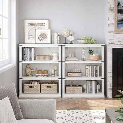 Antique White 40" Rustic MDF 3-Tier Bookcase