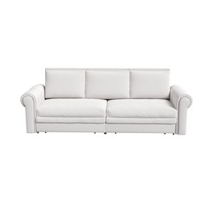 AENKYO 3-in-1 Convertible King Size Sleeper Sofa, 93.7" Velvet Chesterfield Pull Out Bed with Nailhead Trim & Rolled Arms for Living Room - 1 of 4
