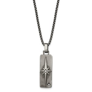 Black Bow Jewelry Stainless Steel Antiqued White Bronze-Plated & CZ Necklace, 24 Inch - 1 of 4