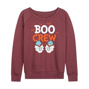 Women's - Dr. Seuss - Boo Crew Thing 1 and Thing 2 Lightweight French Terry Wide Neck Long Sleeve Graphic Shirt - 1 of 4