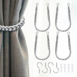 Unique Bargains Cotton Hand-Woven Decorative Metal Hook Curtain Drapes Holdbacks 23.6" Gray White - 1 of 4