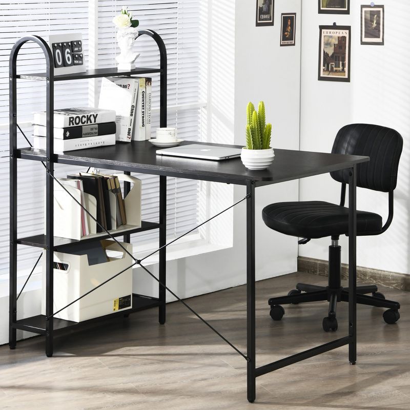 Costway 48'' Reversible Computer Desk Writing Table Workstation w/ Storage Shelf Black\Brown, 2 of 13
