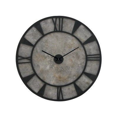 Photo 1 of 35 Farmhouse Distressed Iron and Wood Round Wall Clock Gray/Black - Olivia  May