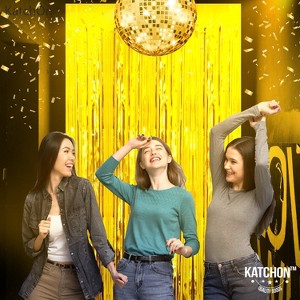 KatchOn, XtraLarge Gold Fringe Curtain Backdrop - 8x3.2 Feet, Pack of 2 Gold Streamers Party Decorations - 1 of 4