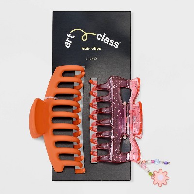 Girls&#39; 2pk Jumbo Glitter Flower Charm Claw Clip Set - art class&#8482;_1