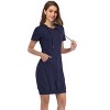 Coolmee Women V Neck Short Sleeve Pullover Hooded Kangaroo Pocket Sweatshirt Casual Hoodie Ribbed Hem Mini Dress - 2 of 4