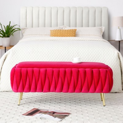 NicBex Bedroom Bench with Gold Legs Upholstered End of Bed Bench Velvet Oval Storage Ottoman Bench Toy Box for Living Room, Entryway