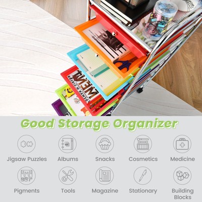 Multicolor 10-Drawer Rolling Storage Cart with Chrome Frame
