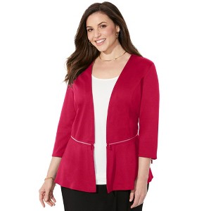 Catherines Women's Plus Size Curvy Collection Ponte Knit Peplum Blazer - 1 of 2