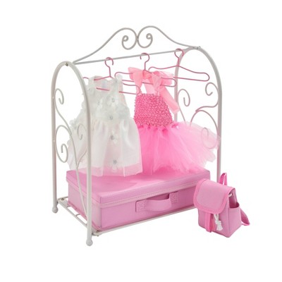 Photo 1 of Badger Basket Scrollwork Metal Doll Armoire with Storage Dresses and Accessories - White/Pink