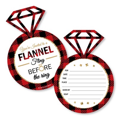 Big Dot of Happiness Flannel Fling Before the Ring - Shaped Fill-in Invites - Buffalo Bachelorette Party Invitation Cards with Envelopes - Set of 12