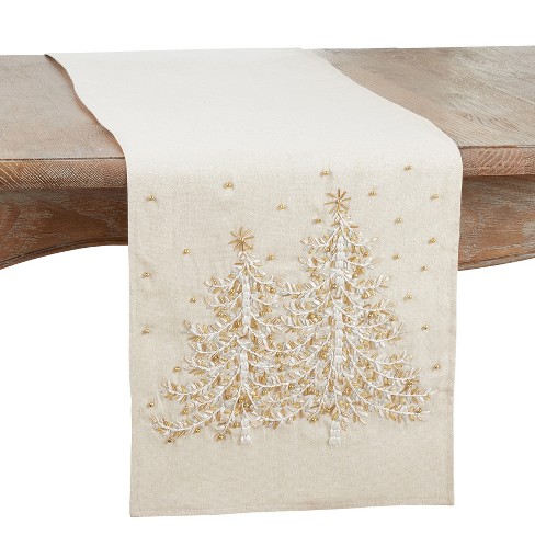 Saro Lifestyle Embroidered Christmas Tree Runner, Natural, 14