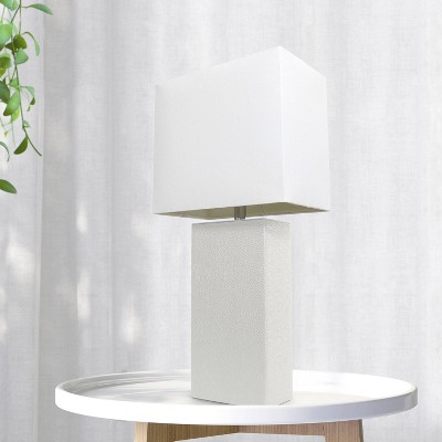 Lexington 21" White Leather Base Table Lamp with Fabric Shade