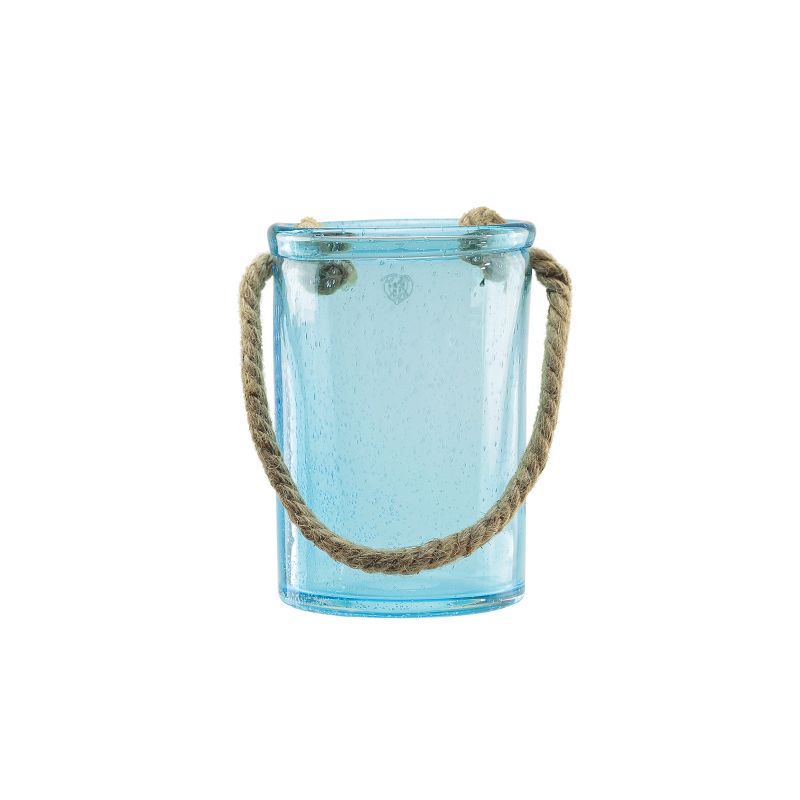 Northlight 8" Hand Blown Bubble Glass Jar with Jute Handle - Blue/Brown, 1 of 2